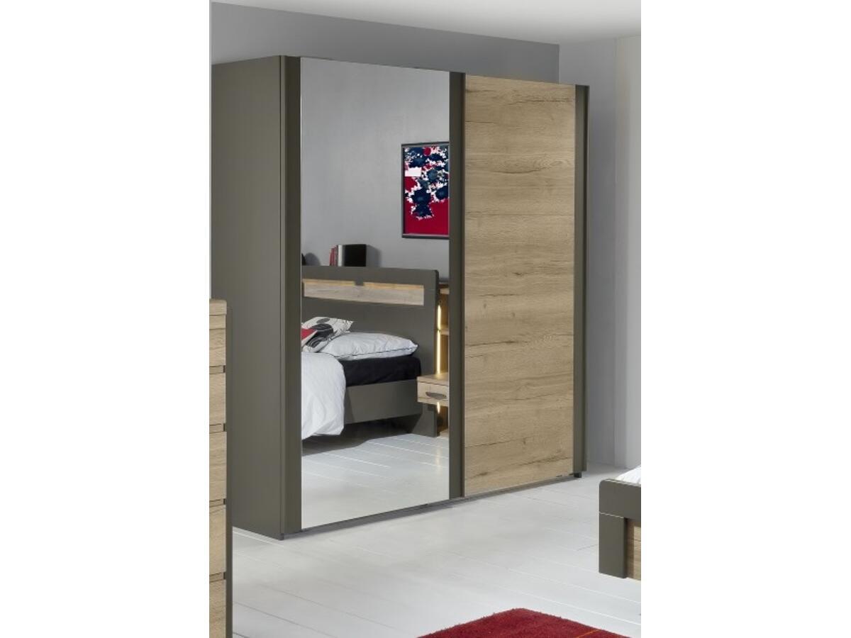 Armoire 2 portes coulissantes 1 bois 1 glace