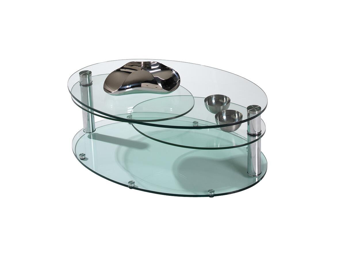Table basse ovale 2 plateaux pivotants