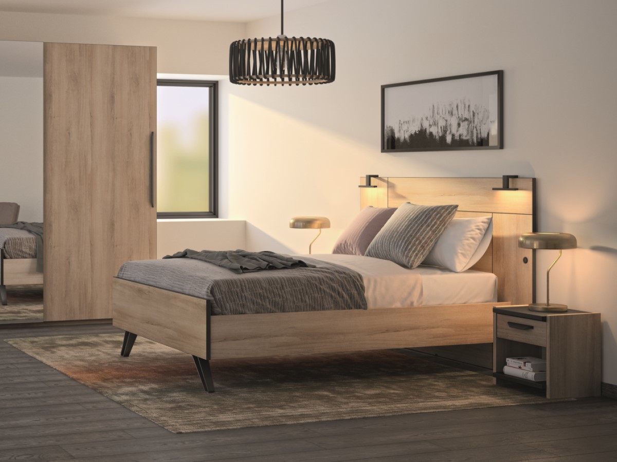 Lit couchage 140x190 avec 2 liseuses + USB