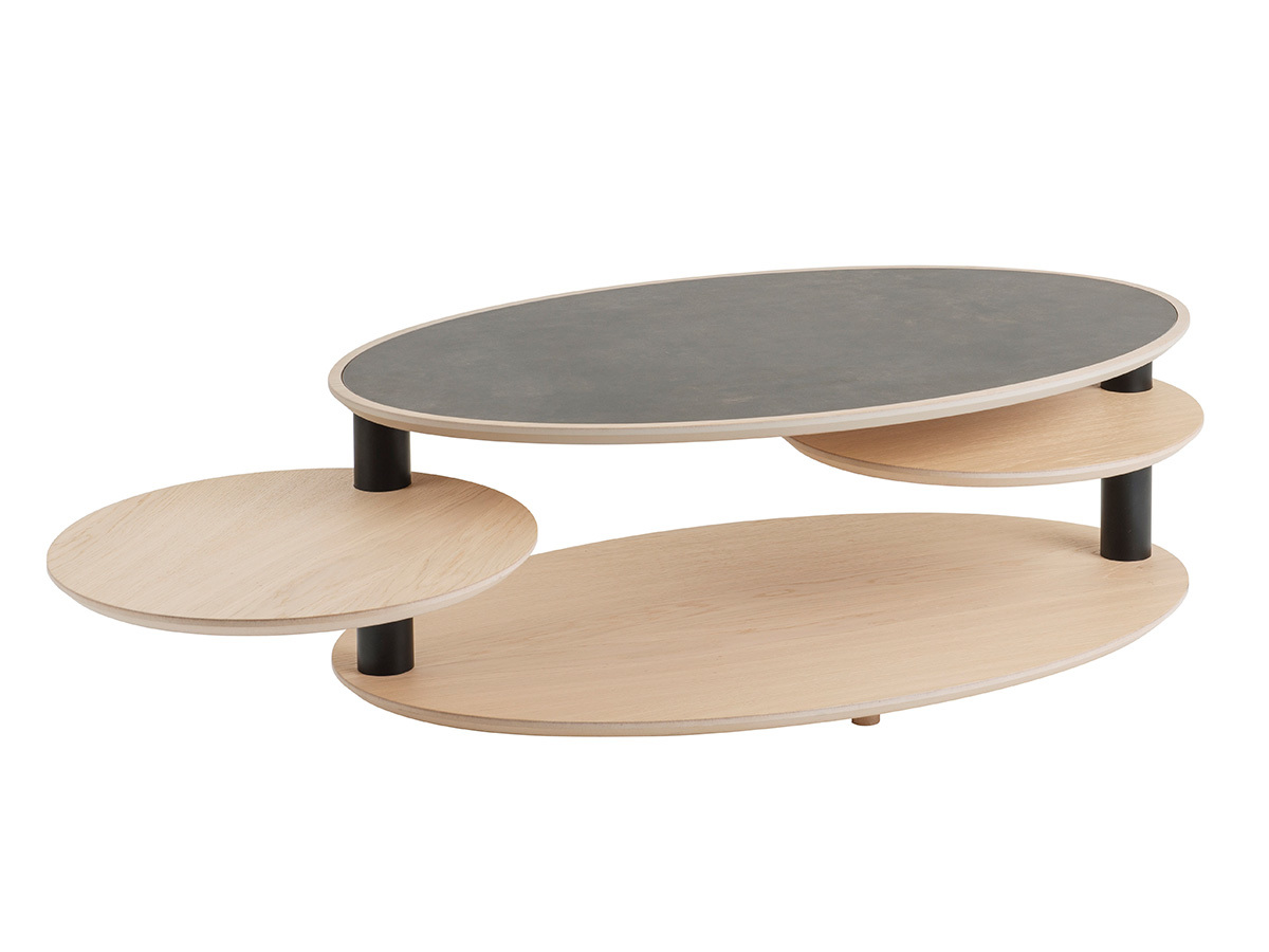 Table basse ovale 2 plateaux pivotants